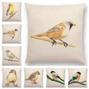 Birds Painting Cushion Cover - Ljojo Collection: Robin, Titmouse, Toucan, Sparrow, Firecrest, Cardinal, Bullfinch