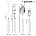 Ljojo 24-Piece Pearl Handle Luxury Cutlery Set - Stainless Steel Knife Fork Spoon Shell Spoon Kit