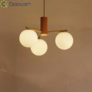 Ljojo Medieval Walnut Wood Glass Ball LED Pendant Lights Chandelier for Home Decoration