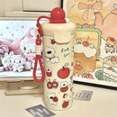 Ljojo 500ML Stainless Steel Thermal Water Bottle with Straw for Girls