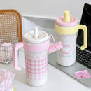 Ljojo 1000ML Insulated Stainless Steel Water Cup with Handle and Straw