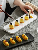 Ljojo 10" Black & White Rock Grain Ceramic Sushi Plate - Rectangular Dim Sum Plate