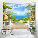 Ljojo 3D Faux Window Landscape Tapestry Wall Hanging for Bohemian Home Decor