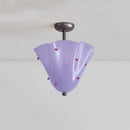 French Glass Hanging Lamp with Polka Dot Lampshade | Retro Ceiling Pendant Light by Ljojo