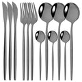 Ljojo 12-Piece Black Gold Stainless Steel Cutlery Set for Parties and Kitchens