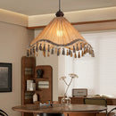 Ljojo Japanese Retro Fabric Tassel Umbrella Pendant Light Chandelier for Dining Room and Bedroom