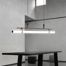 Ljojo LED Long Tube Chandelier Black/Gold Leather Acrylic Pendant Light