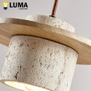 Yellow Travertine Pendant Light Chandelier with Round Wood Bedside Lamp by Ljojo