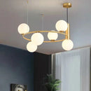 Black Gold Ring Chandelier with Milk White Glass Balls Stylish LED Hanging Light