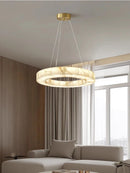 Alabaster Round Marble Chandelier: Luxury LED Hanging Lamps for Living Room by Ljojo