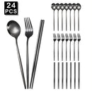 Ljojo Luxury Golden Korean Stainless Steel Dinnerware Set 24Pcs
