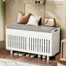 Ljojo™ Bamboo Storage Bench with Cushioned Seat, Double-Door Cabinet, 2-Tier Entryway Furniture