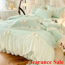 Ljojo 2025 White Bedding Set with Ruffles - Duvet Cover, Pillowcases, Sheet