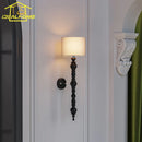 French Medieval Solid Wood Walnut/Black Wall Lamp LED E27 for Living Room by Ljojo