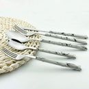 Ljojo 16-Piece Stainless Steel Cutlery Set with Imitation Wooden Handles