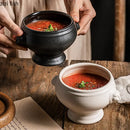 Ljojo Lion Head Ceramic Soup Bowl with Embossed Handle - Set of 2