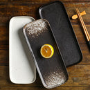 Ljojo 12" Ceramic Sushi BBQ Plate - Rectangular Tray for Desserts, Noodles.