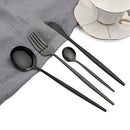 Ljojo 16-Piece Stainless Steel Black Gold Cutlery Set Silverware Dinnerware Flatware