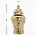 Ljojo™ Gold Ceramic Lattice Temple Jar with Lid - Home Decor Vase