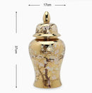 Ljojo™ Gold Ceramic Lattice Temple Jar with Lid - Home Decor Vase