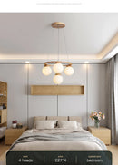 Nordic Style Wood LED Chandelier Modern Ring Lamp Glass Ball Decor Pendant Lights