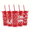Ljojo 24oz Christmas Plastic Cup with Straw and Lid for Santa Parties