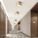 Japanese Square Stone Travertine Ceiling Lamp for Bedroom Corridor Foyer Staircase | Walnut Wood Ljojo Lighting