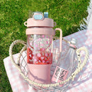 Ljojo 1000ML Plastic Water Bottle with Straw and Handle, Outdoor Sports Camping Double Drink Cup