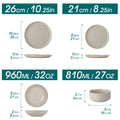 Ljojo Light-Grey Stoneware Plates Set - Dinnerware Set with Plates, Dessert, Bowls