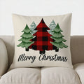 Ljojo Merry Christmas Plaid Trees Pillow Cover for Sofa, Bedroom, Car