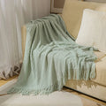 Cozy Knit Throw Blanket with Tassel, Black Lightweight Decorative Blanket for Couch and Bed by Ljojo