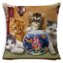 Cute Cat Pattern Linen Cushion Cover by Ljojo for Home Decor