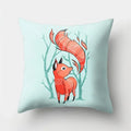 Fox and Bird Polyester Pillowcase by Ljojo: Cartoon Landscape Cushion Cover for Sofa