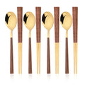 Ljojo Luxury Wooden Handle Cutlery Set - 8/12Pcs, Korean Style Flatware & Chopsticks