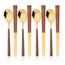 Ljojo Luxury Wooden Handle Cutlery Set - 8/12Pcs, Korean Style Flatware & Chopsticks
