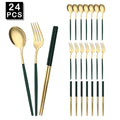 Ljojo Luxury Golden Korean Stainless Steel Dinnerware Set 24Pcs