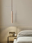 Slim Travertine Pendant Lamp for Kitchen by Ljojo | Stone Ceiling Light Fixture for Bedside Dining