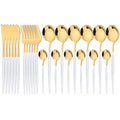 Ljojo 24-Piece Stainless Steel Cutlery Set - Black Western Dinnerware Silverware Set