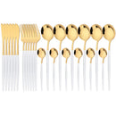Ljojo 24-Piece Stainless Steel Cutlery Set - Black Western Dinnerware Silverware Set