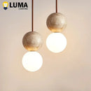 Ljojo Yellow Travertine Pendant Light for Bedside - Natural Chandelier with Wabi-Sabi Style