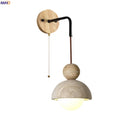 Ljojo LED Wall Sconce Lamp, Nordic Modern Design, Adjustable Yellow Travertine Light for Living Room