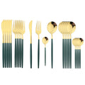 Golden Black Cutlery Set 24Pcs Stainless Steel Knife Fork Spoon Tableware Ljojo