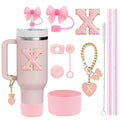 Ljojo 10-Piece Cup Accessories Set with Straws, Brush, Flower Charm, & Spill-Proof Stopper