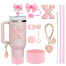 Ljojo 10-Piece Cup Accessories Set with Straws, Brush, Flower Charm, & Spill-Proof Stopper