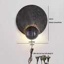 Ljojo Luxury LED Wall Light Black Travertine Glass Wood Japan Style Bedside Lamp