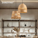 Bamboo Chandelier Chinese Retro Lantern LED Lighting Fixture for Restaurant Art Decor by Ljojo