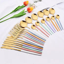 Ljojo 24Pcs Colorful Stainless Steel Gold Flatware Cutlery Set Western Kitchen Tableware
