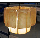 Ljojo Japanese Rattan Fabric Chandelier LED Pendant Light Retro Art Indoor Home Decor