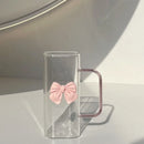 Ljojo 350ML Square Mug with Lids, Straws, Bow Handle - Pink Female Milk Coffee Cup