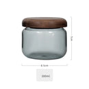 Ljojo 300ml Grey Glass Storage Jar with Acacia Walnut Lid for Dry Food and Snacks